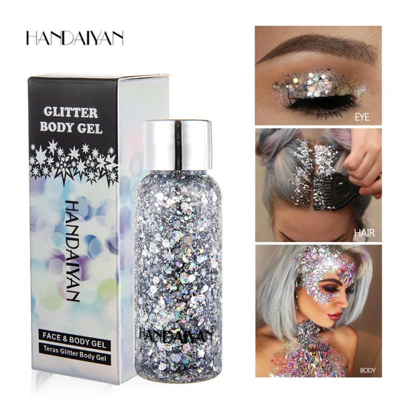 HANDAIYAN Teras Glitter Body Gel Cream Body Hair Face Eye Glitter Flash Heart Palette Sequins Pigment Cream Festival Decor