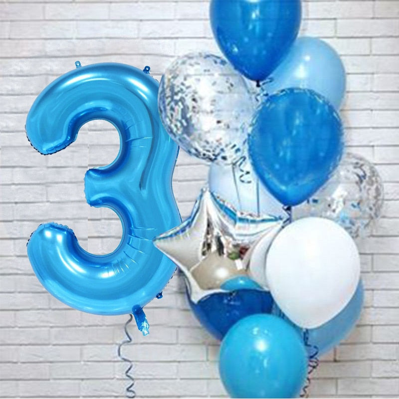 12Pcs/set Blue Number Foil Latex Balloons for Kids Birthday Party Decoration 1st One Year Birthday Boy Decor Baby Shower Balloon