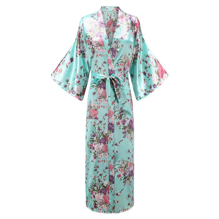 Women Exquisite Print Flower Kimono Gown Wedding Robe Elegant Ankle-length Sleepwear Homewear Casual Soft Bath Gown Plus Size