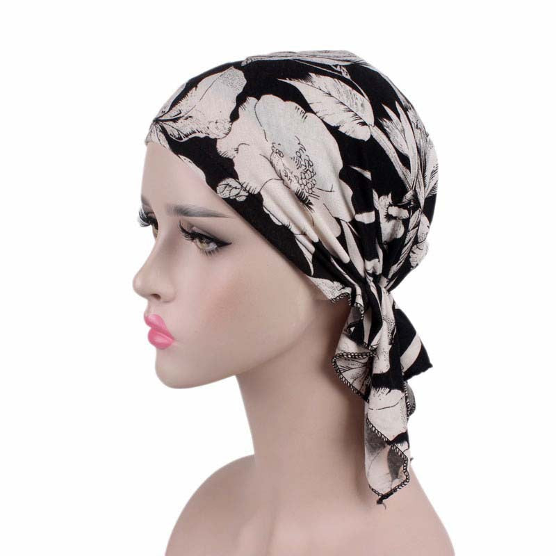 New fashion print woman turban hat soft elastic flowers lady muslim headdress wrap head scarf hijab caps turbante female