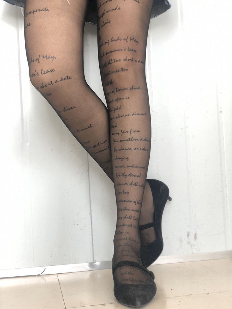 KASURE Woman Sexy Transparent Tights With Inscriptions Plus Size Nylon Tights With Patterned Tattoos Pantyhose Popsocket Hose