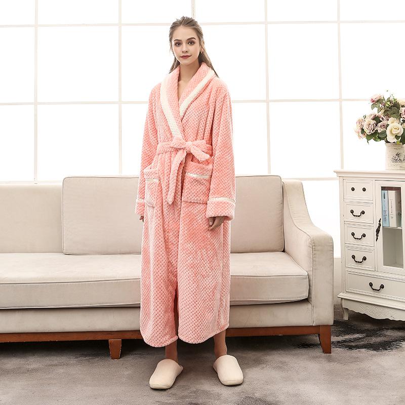 Winter Flannel Soft Kimono Gow Ultra Large Long Bathrobe Nightwear Thick Warm Women Sleepwear