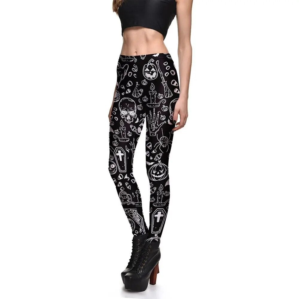 Leggings Hallowee Women's Legging Ghost Skull Pumpkin Palm Styles Digital Print Trousers Leggings