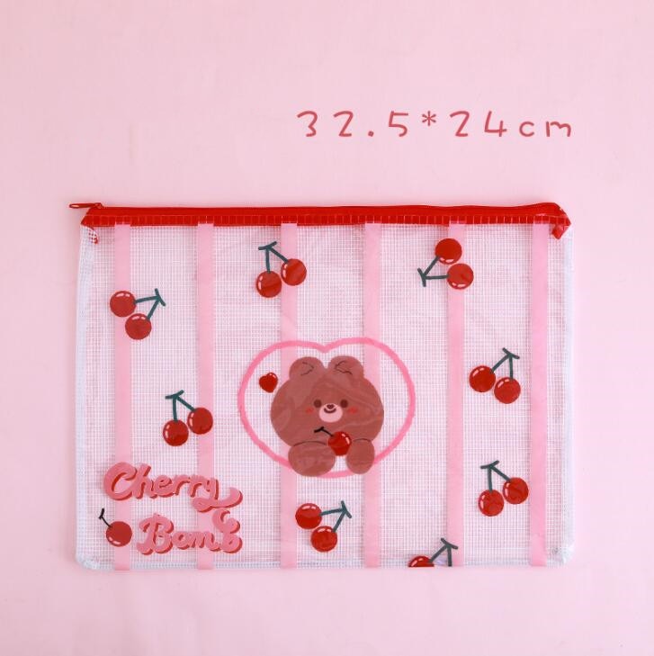 Sharkbang New Arrival A4 A5 Cherry Strawberry Bear Waterproof File Folder Document Paper Organizer Storage Bag School Stationery