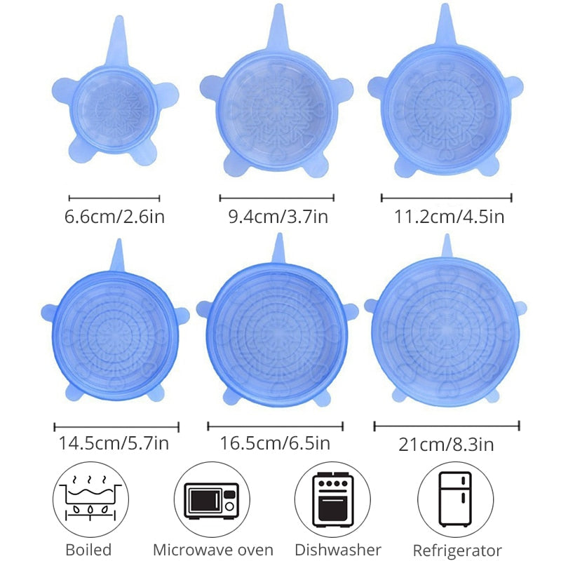 6pcs Silicone Stretch Lids Reusable Airtight Food Wrap Covers Keeping Fresh Cover Kitchen Accessories