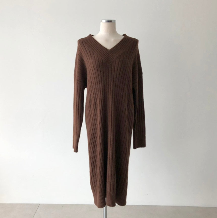 Womens Sweater Dress Winter Long Sleeve Sweaters Knitted Dresses Womens Loose Maxi Oversize Knitting Robe Vestido