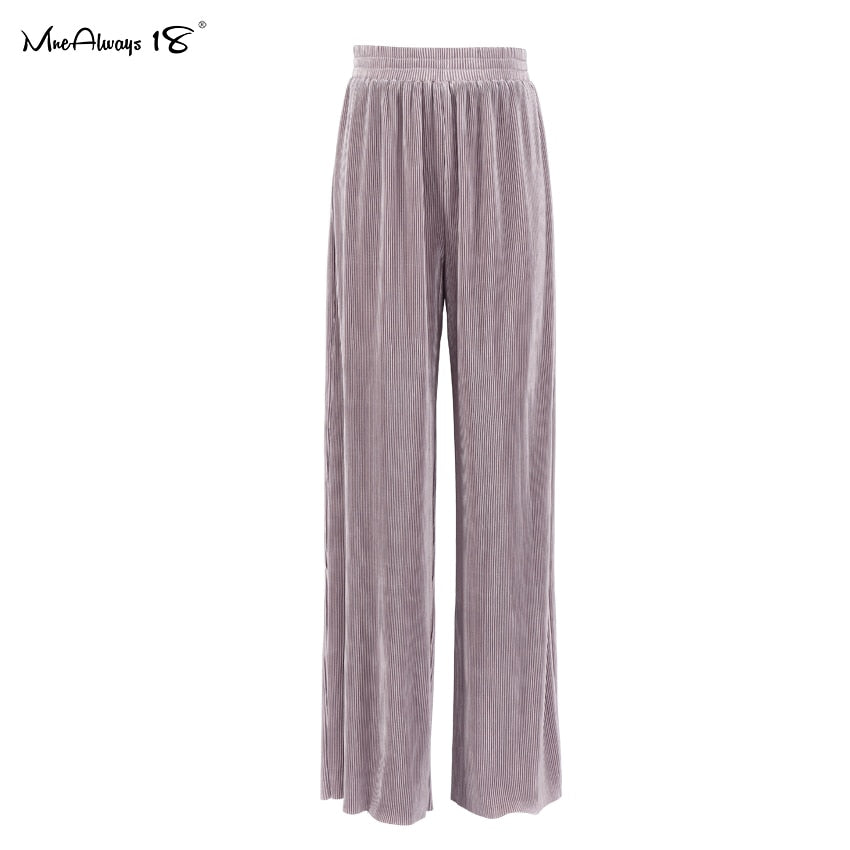 Beige Pleated Wide Leg Pants Womens Pants Fashion Casual Loose Trousers Office Lady Elegant Long Palazzo Pants