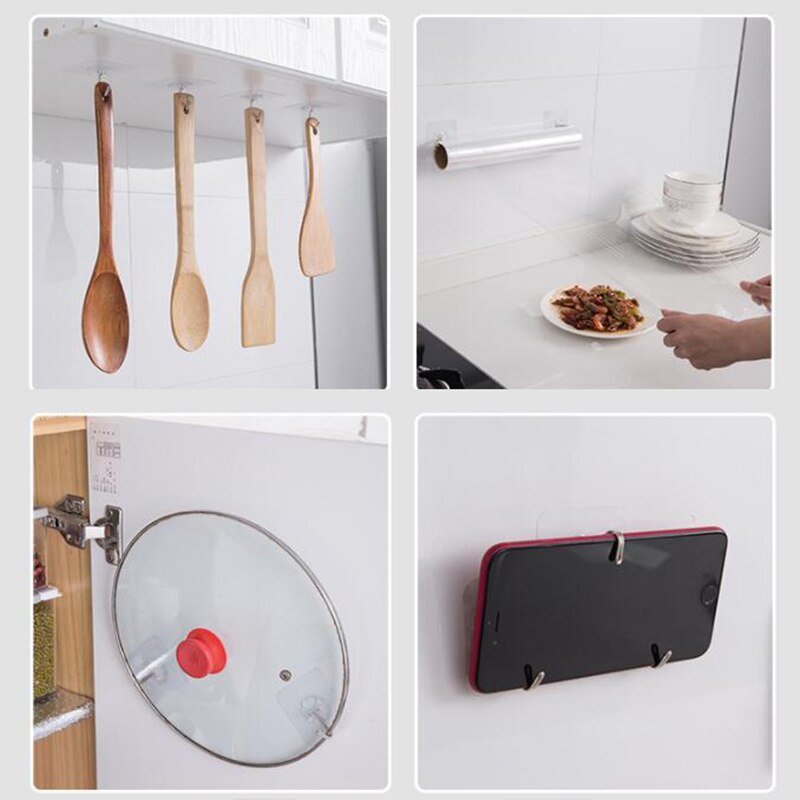 Hook Strong Seamless Adhesive Hanger Storage Rack Transparent Waterproof Wall Sticker Universal Hook Kitchen Tools