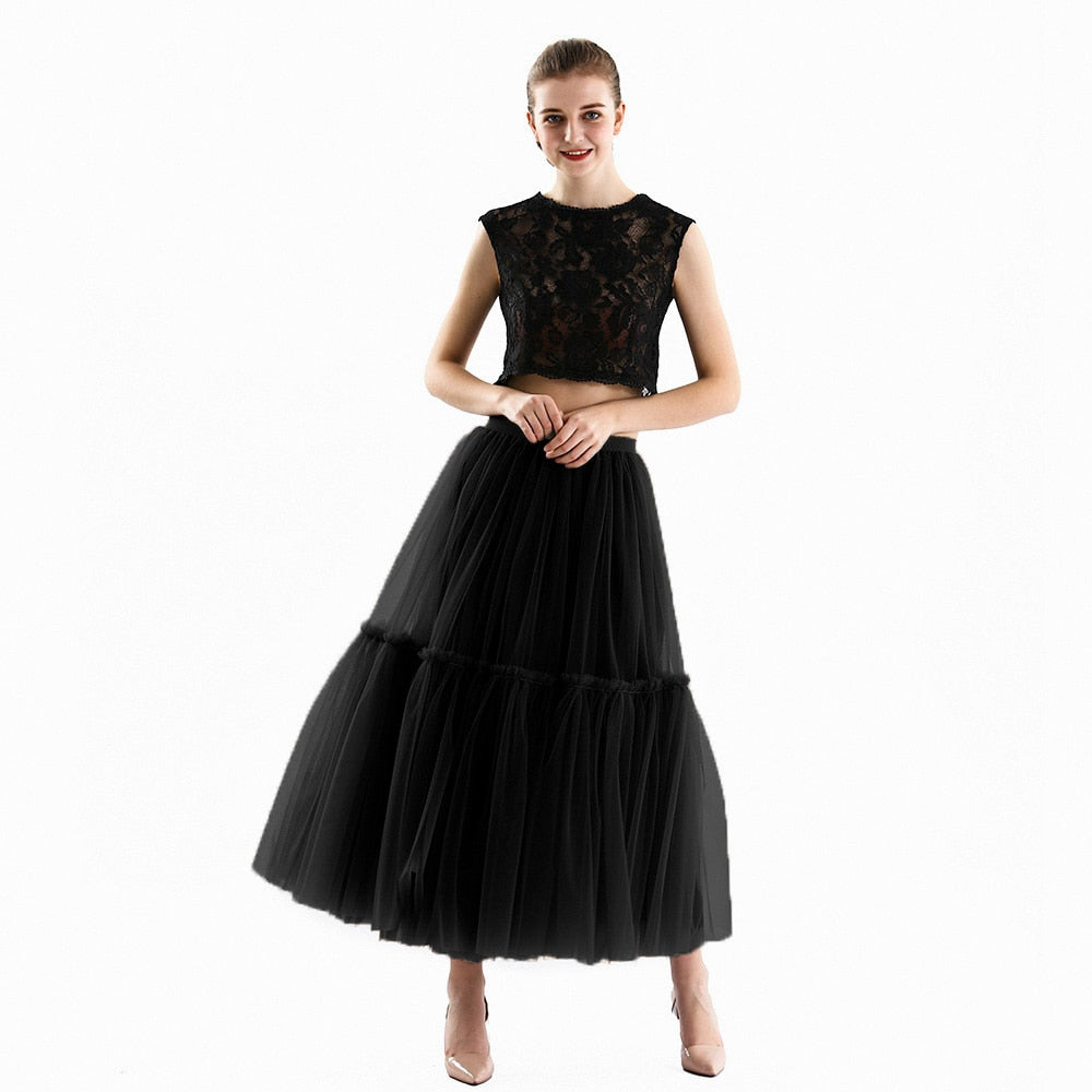 Maxi Long Tulle Skirts for Women Black Gothic Pleated Skirt Casual Party Fairycore Summer Winter Falda Mujer