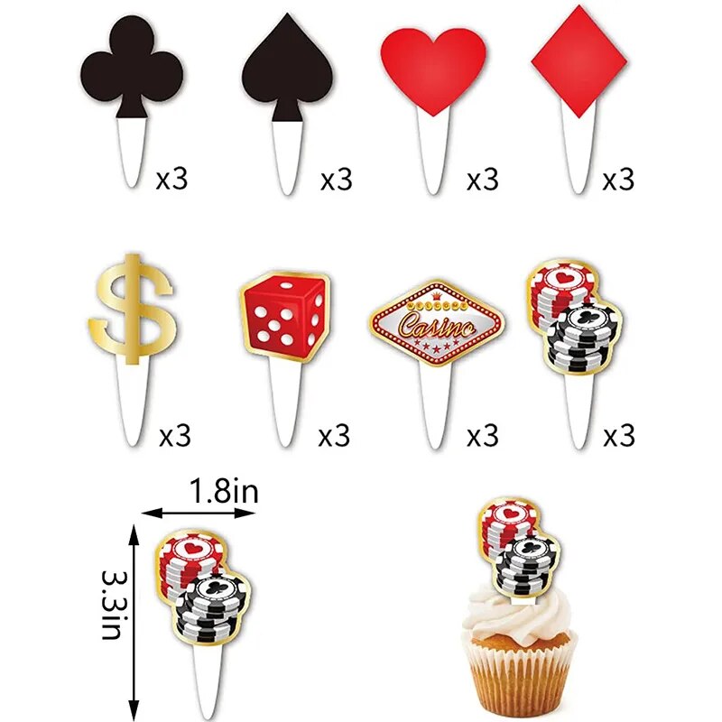 Poker Cake Topper Las Vegas Playing Card  Dice Games Casino Cake Decor Playing card Games Themed Birthday Party Supplies