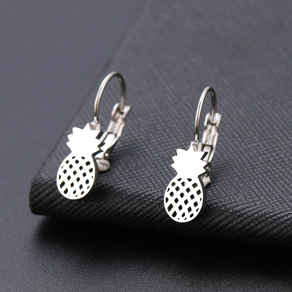 Fashion Earring World Map/Pineapple/Love Heart/Star Small Geometric Gift For Women - Stainless Steel Jewelry