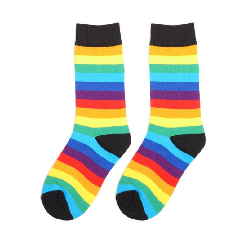 Cotton Elasticity Sweat Women's High Socks Candy Color Rainbow Socks Striped Sporty Meias Casual Streetwear Harajuku Socks