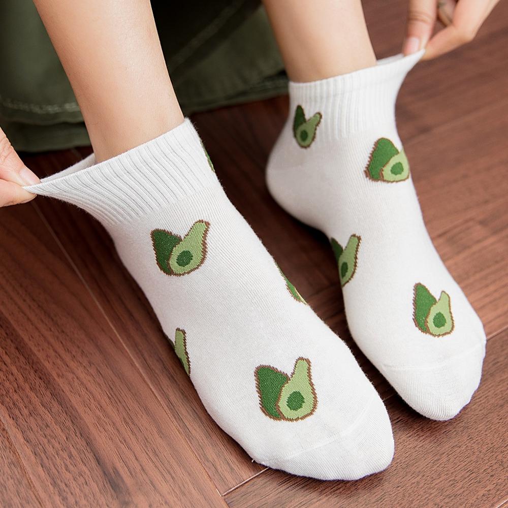 10Pcs=5Pairs/Pack New Cartoon Fruit Ankle Socks Women Summer Japanese Avocado Cute Boat Socks Chic Fashion Low-Cut Cotton Socks