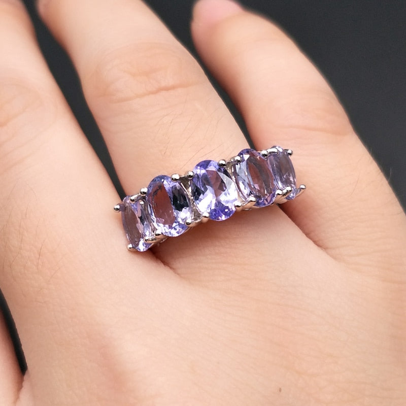 Tanzanite ring natural gemstone oval 5*7mm in 925 sterling silver simple design shiny precious stone jewelry