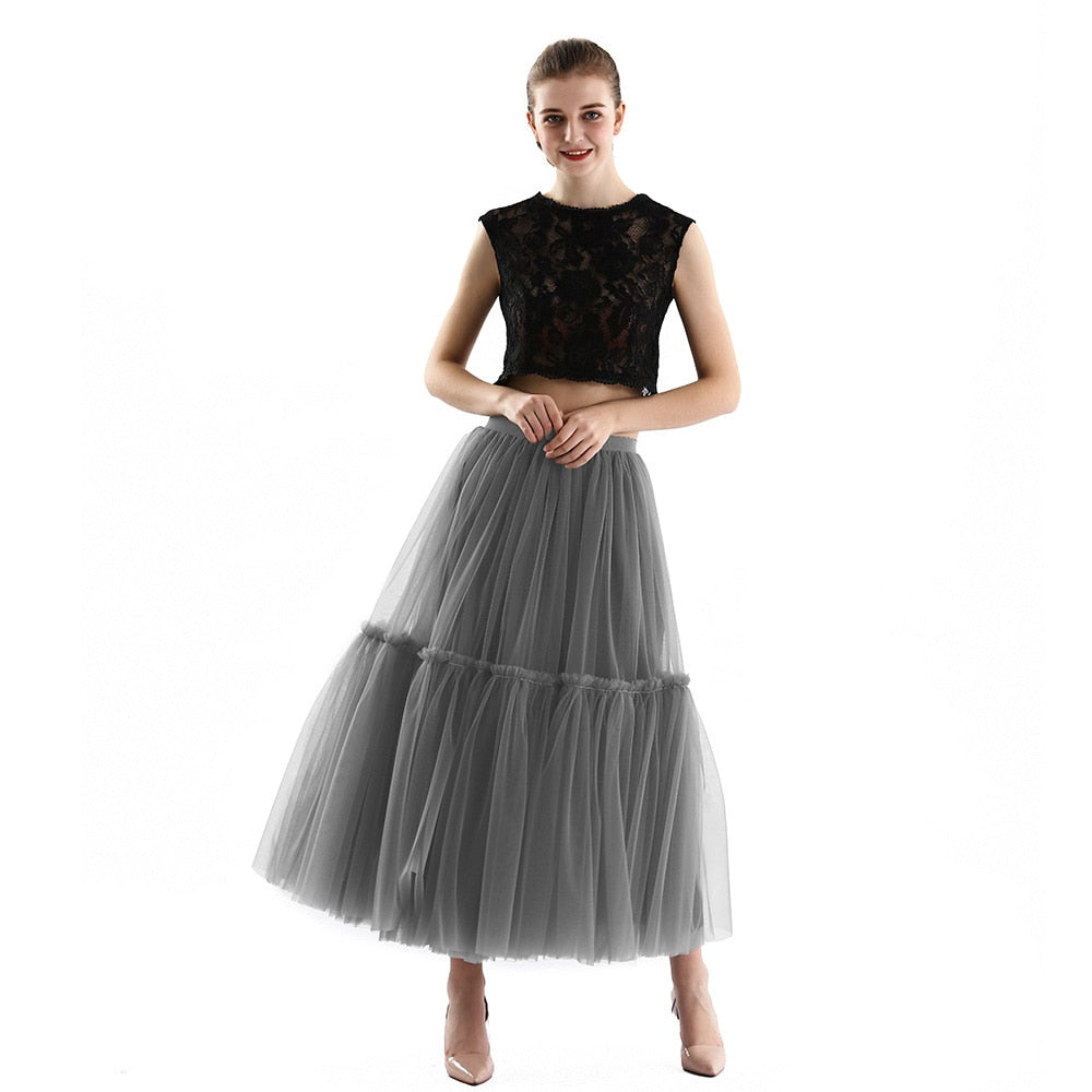 Maxi Long Tulle Skirts for Women Black Gothic Pleated Skirt Casual Party Fairycore Summer Winter Falda Mujer