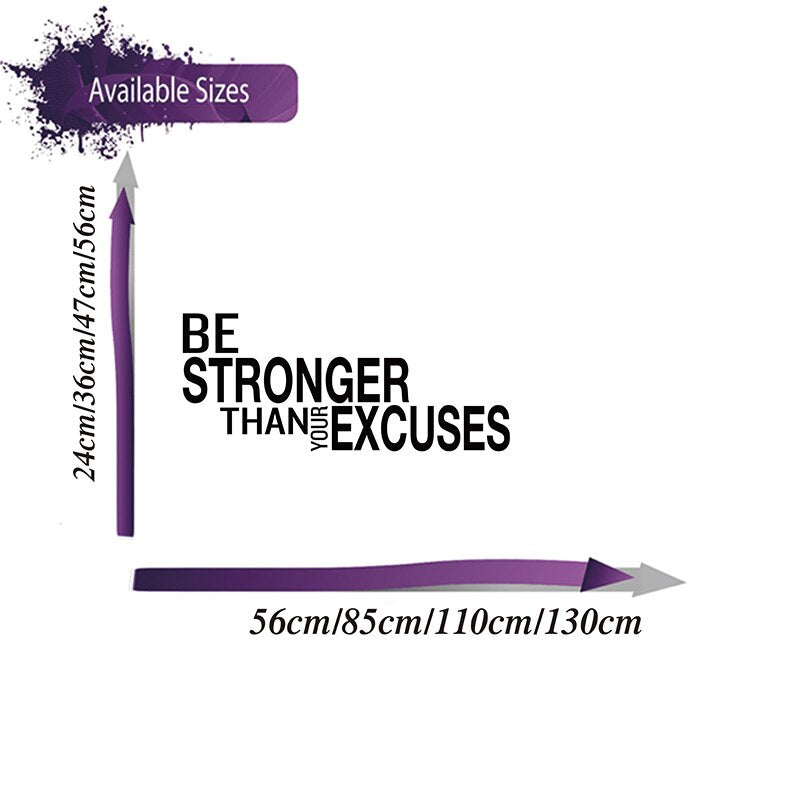 Be Stronger Than Your Excuses Quote Wall Sticker Gym Classroom Motivational Inspirational Quote Wall Decal Fitness Crossfit