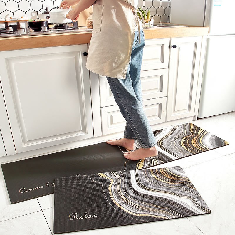 1pcs PVC Kitchen Mat Waterproof Floor Mat Anti Fatigue Anti Oil PU Leather Kitchen Carpet Anti Slip Doormat Modern Bedroom Rug