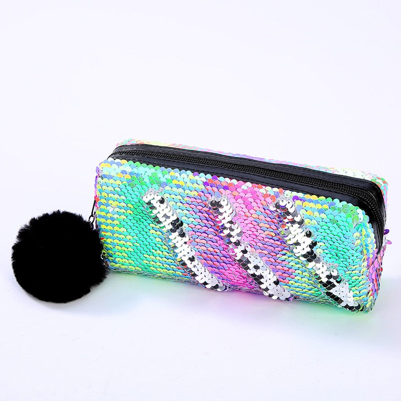 School Pencil Case Sequin Pencilcase for Girls Boys Penal Bag Kawaii Cartridge Pen Box Big Multi Cosmetic Pouch Stationery