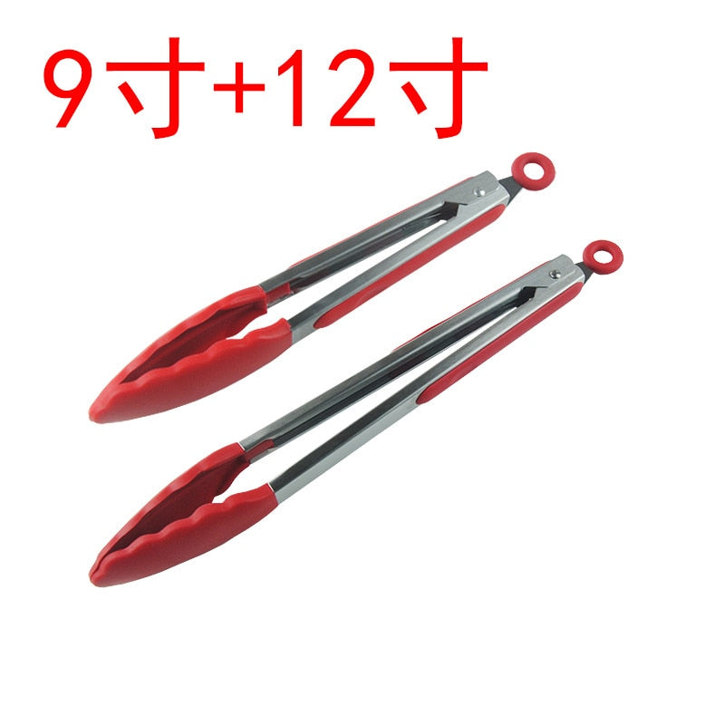 Kitchen Tongs Set BBQ Tools Stainless Steel Cooking Tongs With Silicone Tips Barbecue Cooking Salad Grilling Frying Kitchen Tool