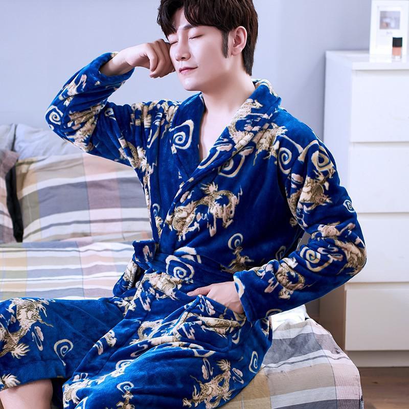 Lovers Coral Fleece Robe Autumn Winter Warm Sleepwear Women Men Thicken Flannel Bathrobe Lounge Nightgown Home Clothes Bigsize