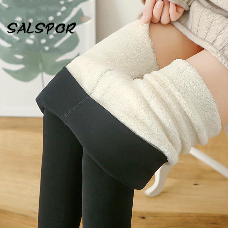 Warm Winter Thick Leggings Women Wool Fleece Females Clothing Lambskin Cashmere Velvet Pants Elasticity