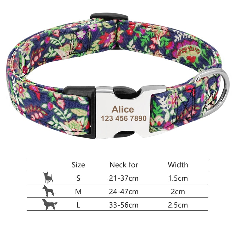 Customized Printed Pet Collar Nylon Dog Collar Personalized Free Engraved Puppy ID Name Collar for Small Medium Large Dogs Pug