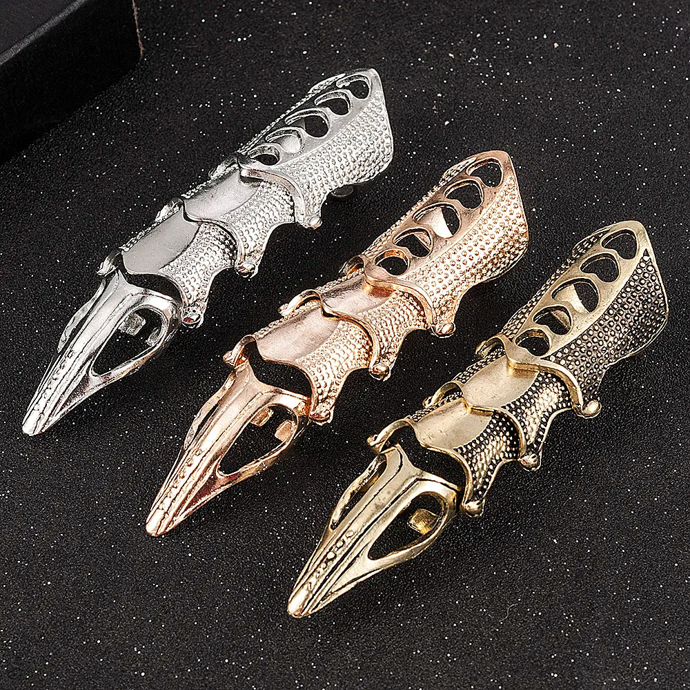 NEW Cool Boys Punk Gothic Rock Scroll Joint Armor Knuckle Metal Full Finger Ring Gold Cospaly DIY Ring Halloween decoration