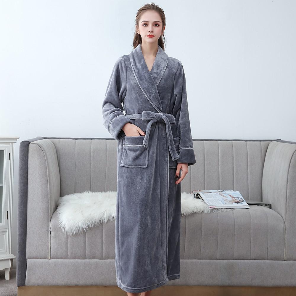 Winter Flannel Soft Kimono Gow Ultra Large Long Bathrobe Nightwear Thick Warm Women Sleepwear