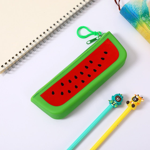 Fruit and vegetable silicone pencil case Cute pencil bag Student pen case Children storage bag big purse key bag School supplie