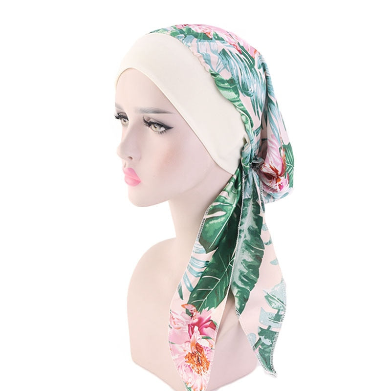 Printed flowers women inner hijabs cap muslim head scarf turban bonnet ready to wear ladies wrap under hijab caps