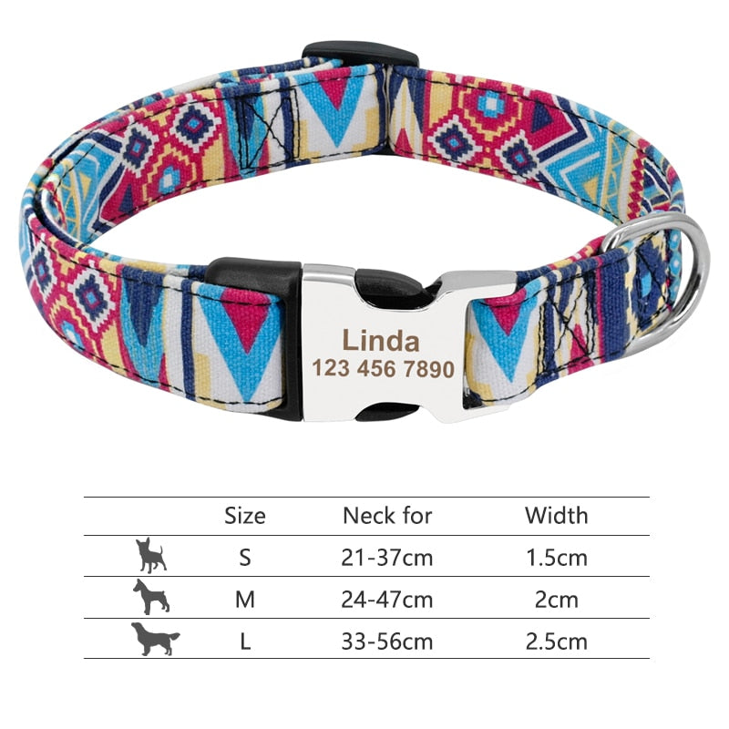 Customized Printed Pet Collar Nylon Dog Collar Personalized Free Engraved Puppy ID Name Collar for Small Medium Large Dogs Pug