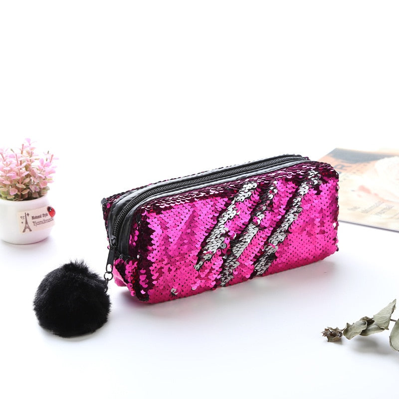 School Pencil Case Sequin Pencilcase for Girls Boys Penal Bag Kawaii Cartridge Pen Box Big Multi Cosmetic Pouch Stationery