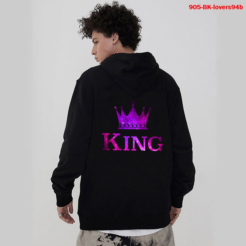 Women Hoodies King Queen Printed Sweatshirt Lovers Couples Hoodie Fashion Hooded Sweatshirt Matching Casual Pullovers Tracksuits