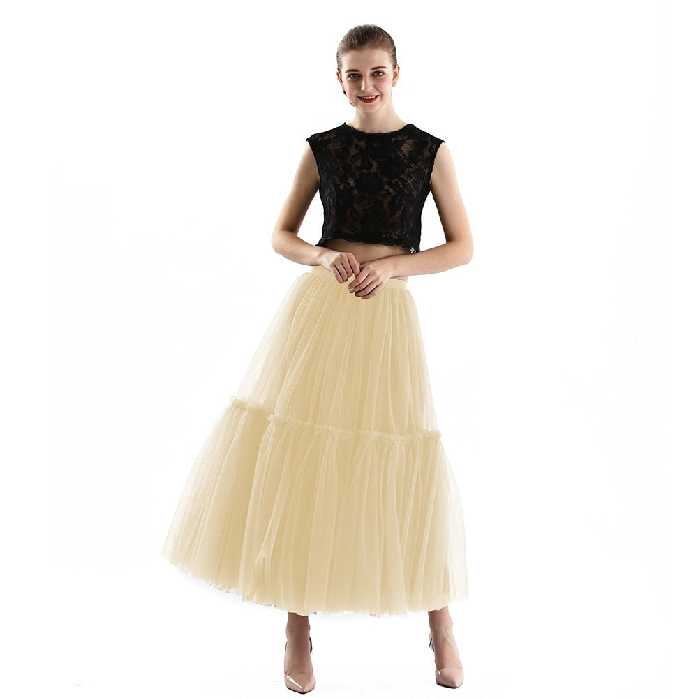 Maxi Long Tulle Skirts for Women Black Gothic Pleated Skirt Casual Party Fairycore Summer Winter Falda Mujer