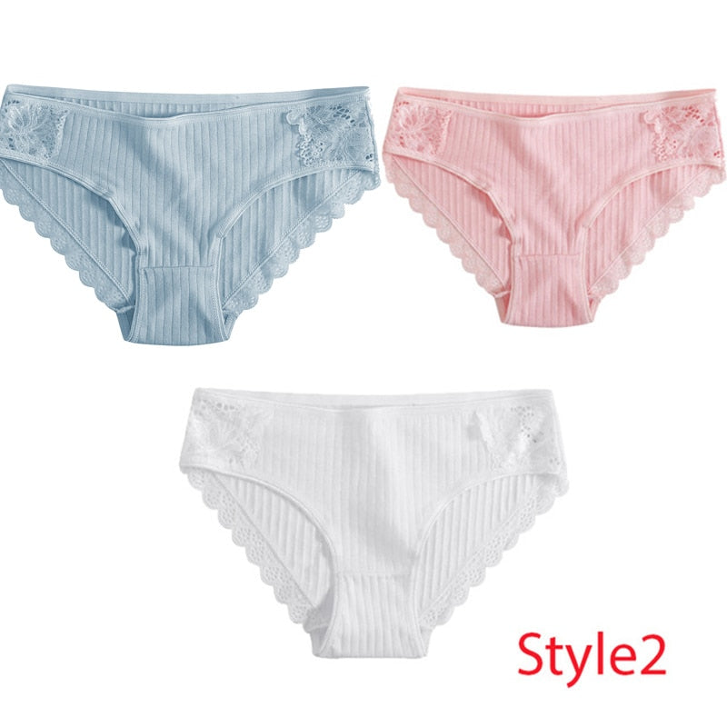 3PCS/Set Cotton Underwear Women's Panties Comfort Underpants  Floral Lace Briefs For Woman Sexy Low-Rise Pantys Intimates M L XL