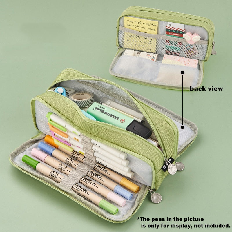 Angoo Double Sided Pen Bag Pencil Case Special Macaron Color Dual Canvas Pocket Storage Bag Pouch Stationery School Travel