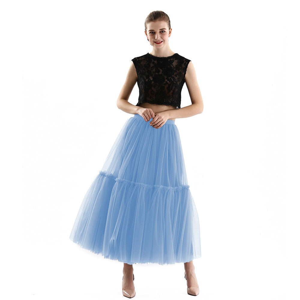 Maxi Long Tulle Skirts for Women Black Gothic Pleated Skirt Casual Party Fairycore Summer Winter Falda Mujer