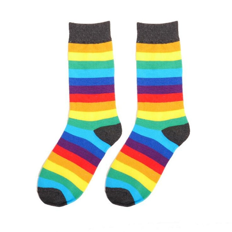 Cotton Elasticity Sweat Women's High Socks Candy Color Rainbow Socks Striped Sporty Meias Casual Streetwear Harajuku Socks