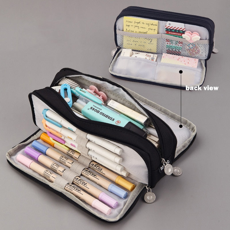 Angoo Double Sided Pen Bag Pencil Case Special Macaron Color Dual Canvas Pocket Storage Bag Pouch Stationery School Travel