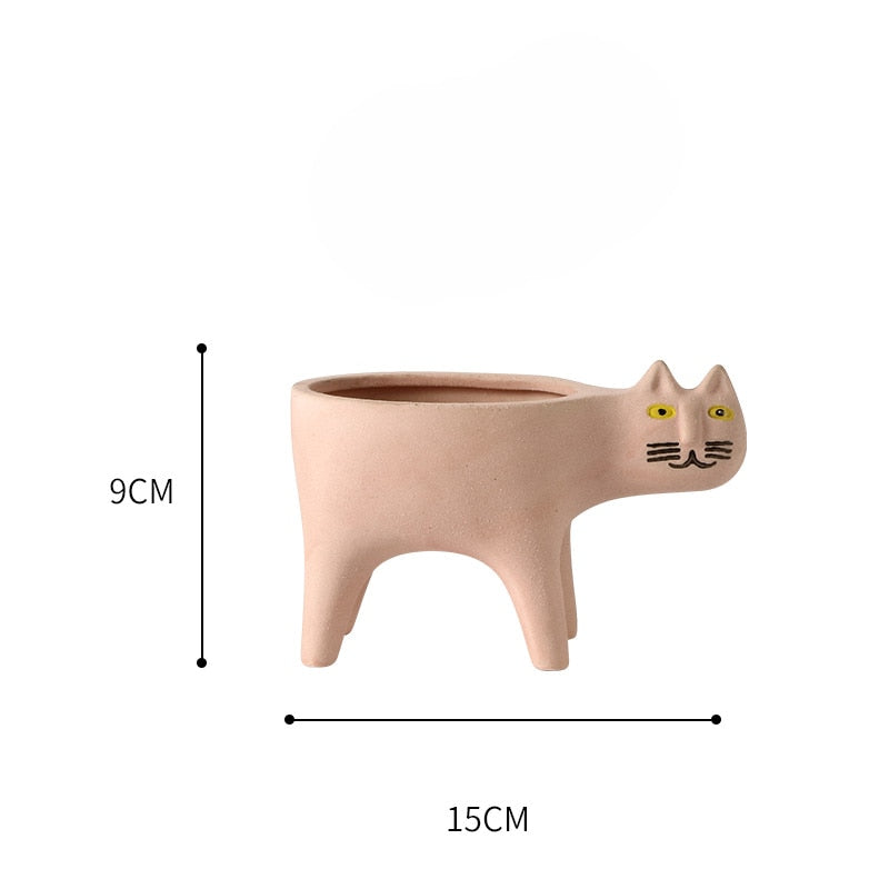 Cartoons Cat Flowerpot Animal Ceramic Flowerpot Cute Vase Cactus Succulent Plants Potted  Flower Arrangement Home Decoration