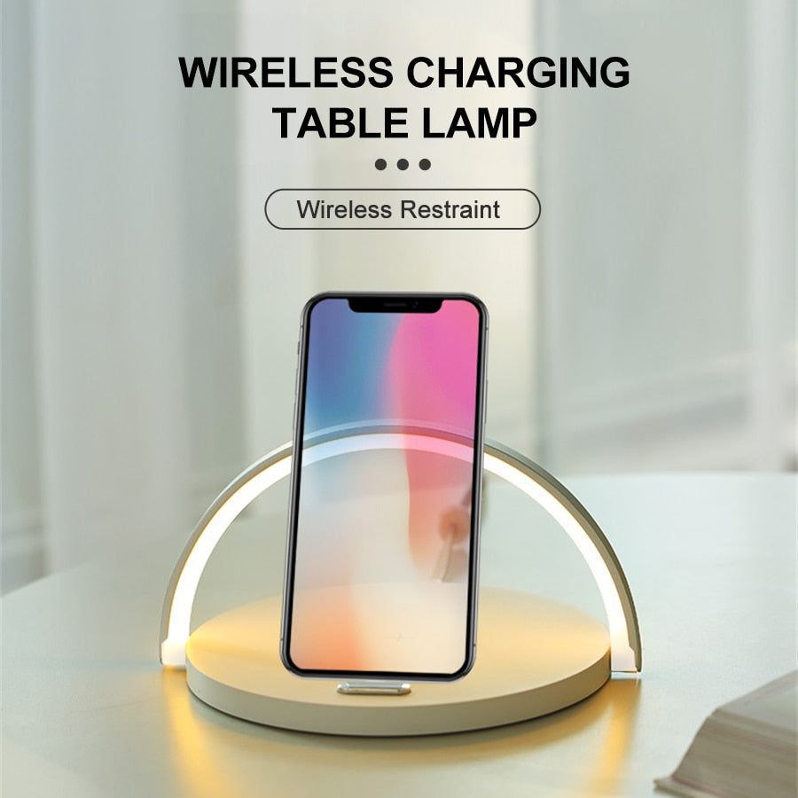 10W Qi Fast Wireless Charger Table Lamp For iPhone 11 12 13Pro Mobile Phone Charging Holder Night Light 4 in1 Dimmable Desk Lamp