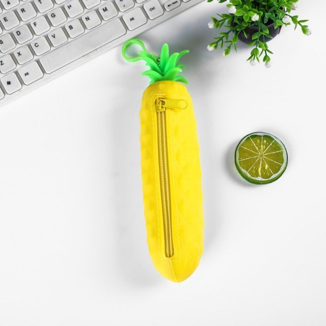 Fruit and vegetable silicone pencil case Cute pencil bag Student pen case Children storage bag big purse key bag School supplie