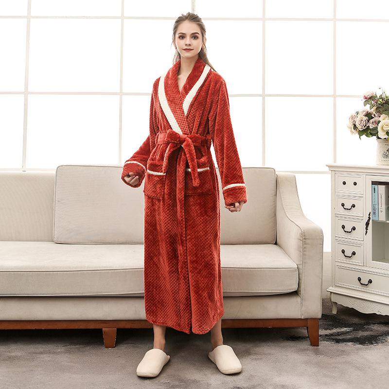 Winter Flannel Soft Kimono Gow Ultra Large Long Bathrobe Nightwear Thick Warm Women Sleepwear