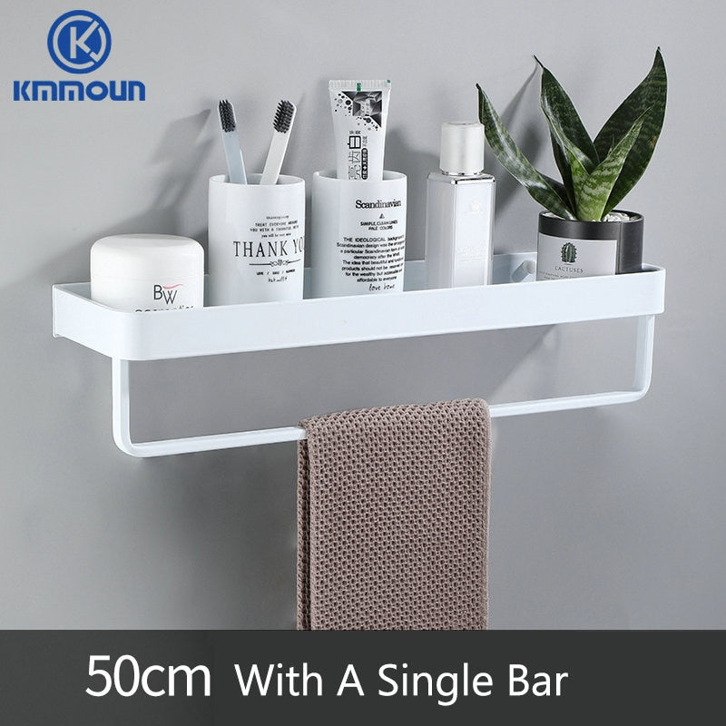 Black / White Bathroom Shelf Shampoo Holder Kitchen Storage Rack Bathroom Hardware Space Aluminum Shower Room Accessory