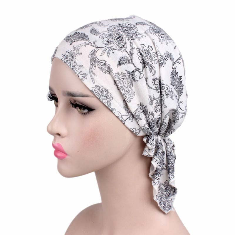 New fashion print woman turban hat soft elastic flowers lady muslim headdress wrap head scarf hijab caps turbante female