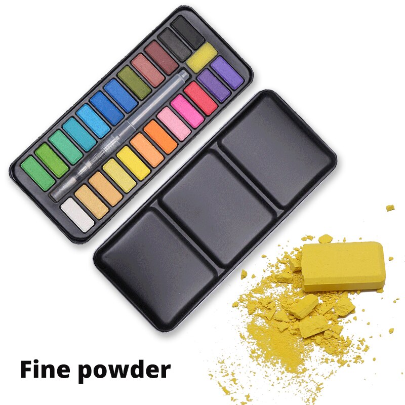 12/18/24 Colors Solid Watercolor Paint Set Portable With Water Brush Drawing School  Acrylic Professional Art Supplies