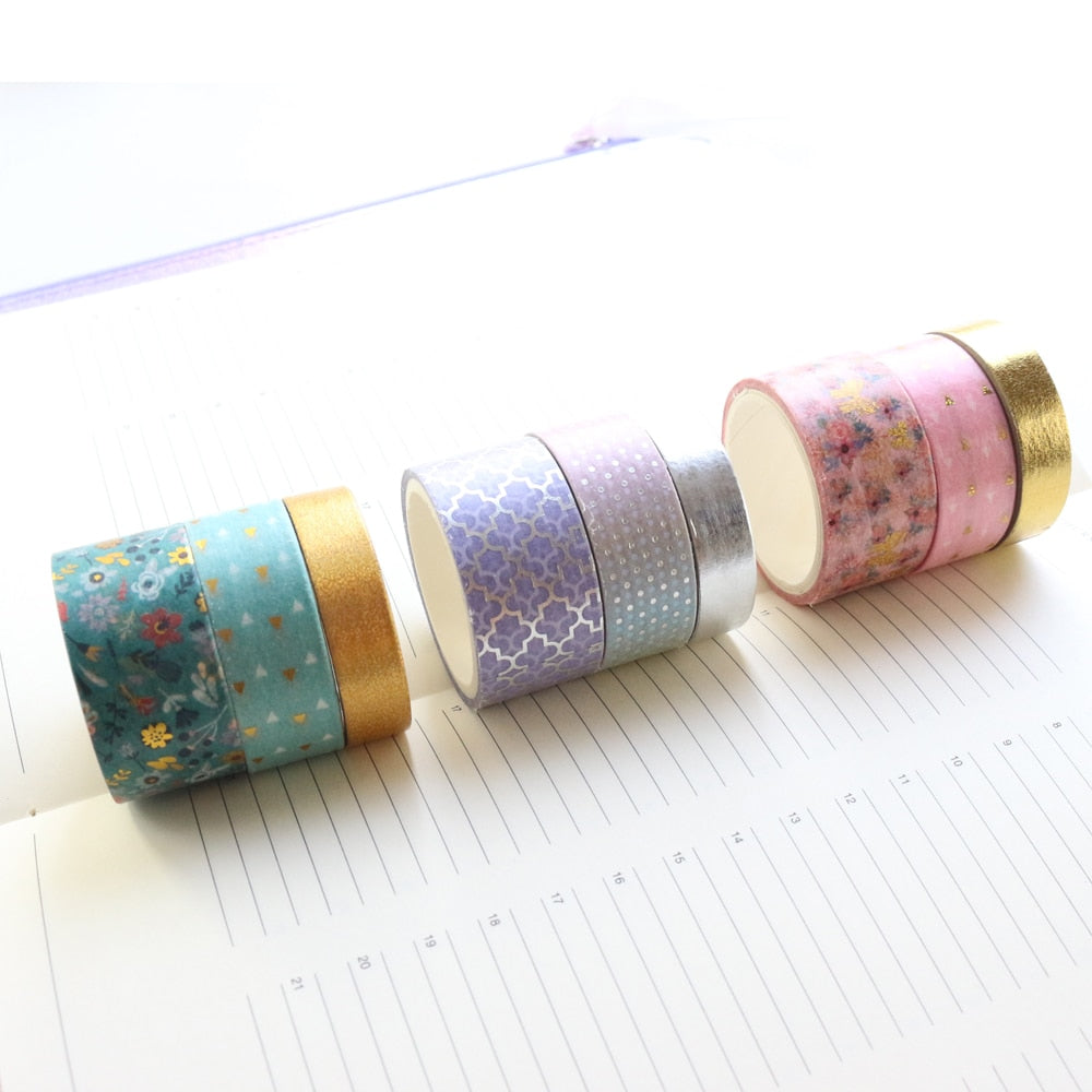 Domikee Cute candy Japanese gold foil masking tape lot for travel journal school decorative DIY diary washi tape stationery 3pcs