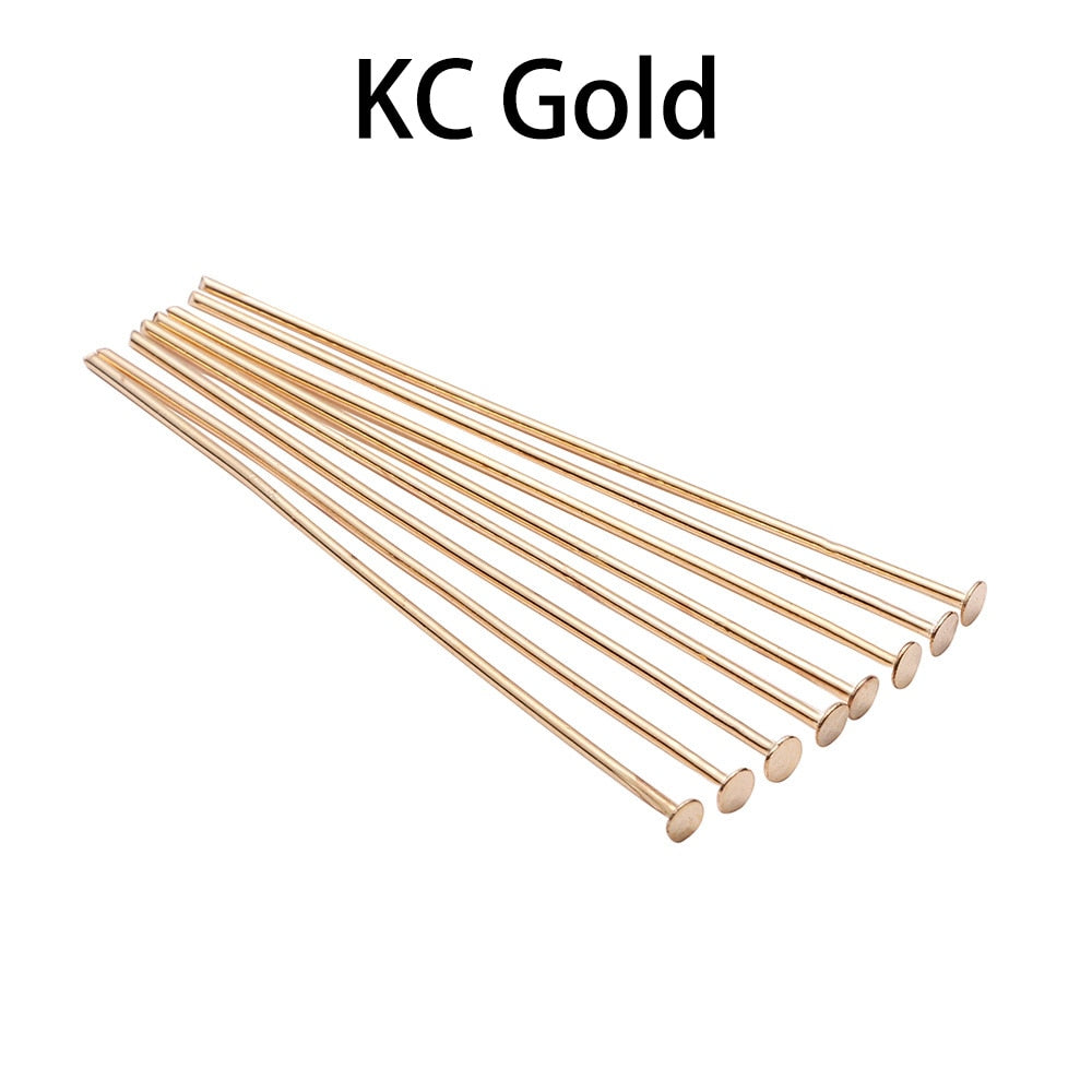 100-200pcs/bag 20 25 30 40 50 60 70 mm Flat Head Pins Gold/Copper/Rhodium Headpins For Jewelry Findings Making DIY Supplies