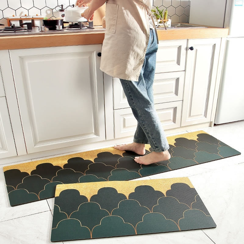 1pcs PVC Kitchen Mat Waterproof Floor Mat Anti Fatigue Anti Oil PU Leather Kitchen Carpet Anti Slip Doormat Modern Bedroom Rug