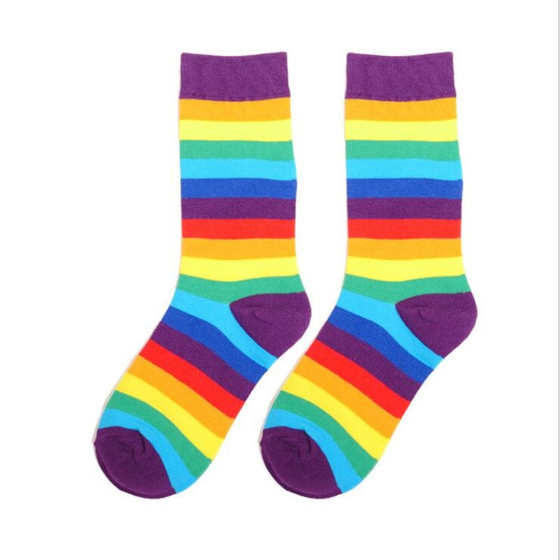 Cotton Elasticity Sweat Women's High Socks Candy Color Rainbow Socks Striped Sporty Meias Casual Streetwear Harajuku Socks